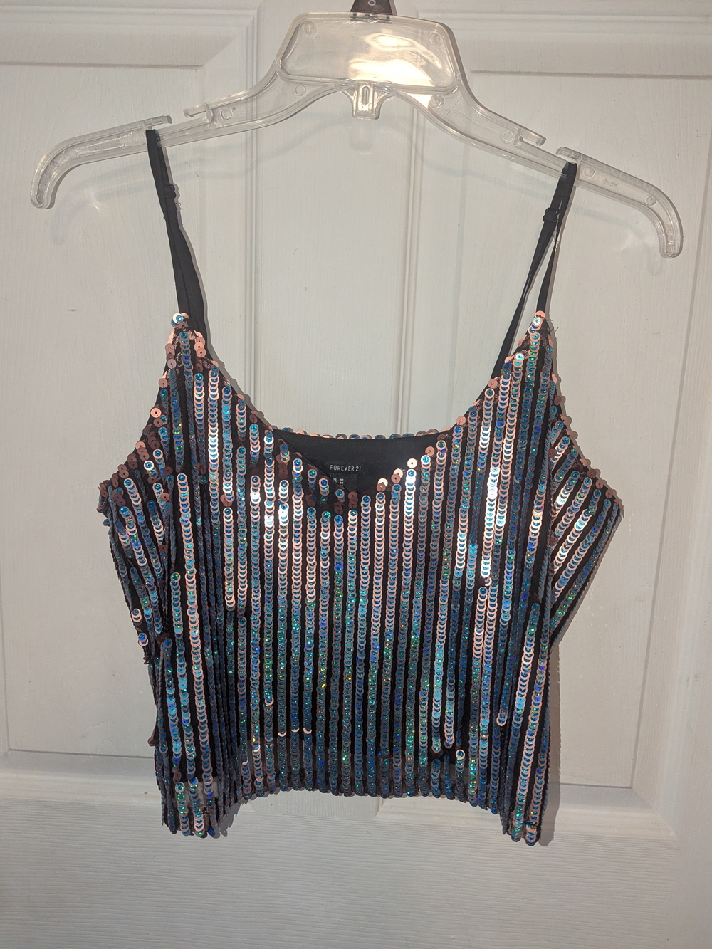 Forever 21 Black Iridescent Sequin Crop Camisole